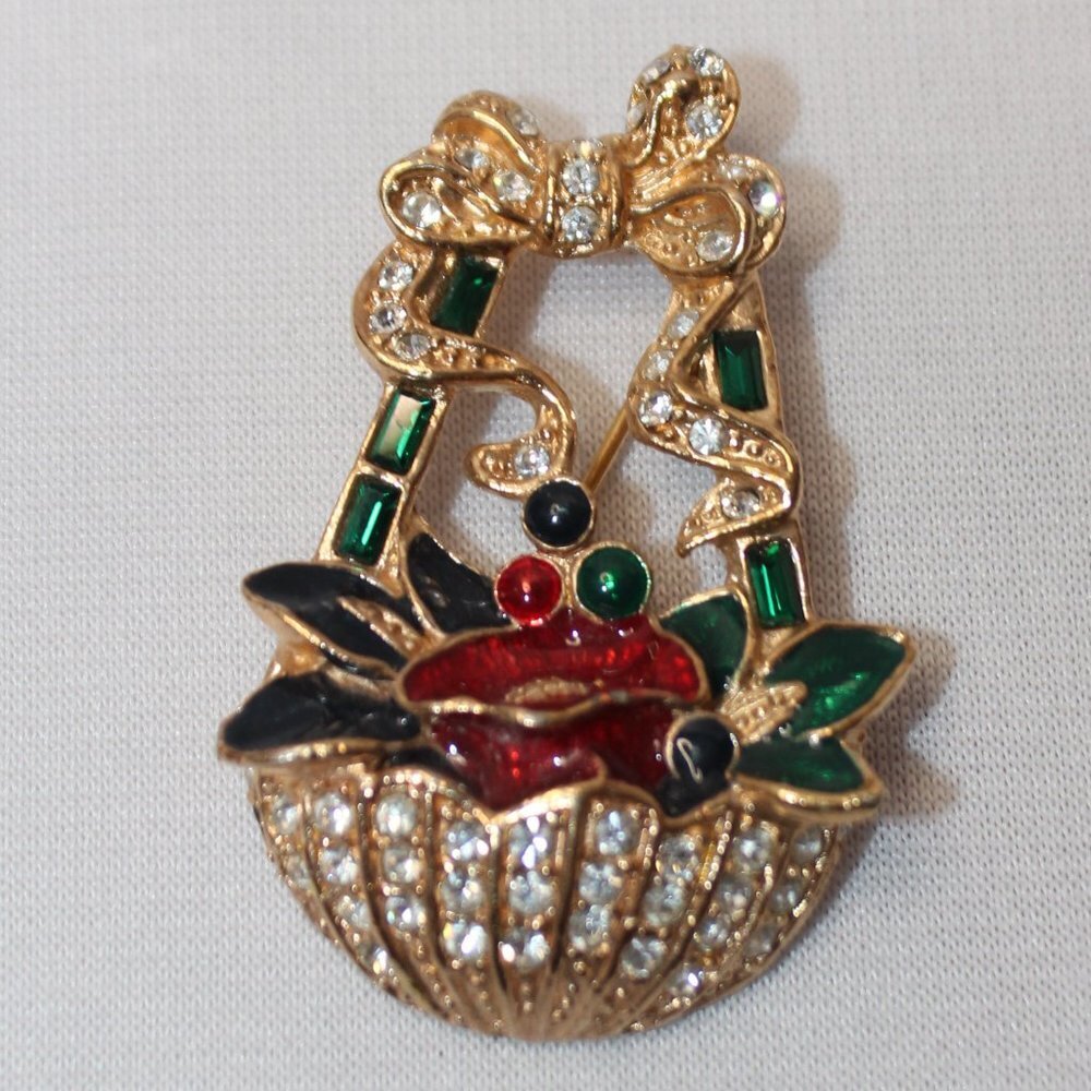 Vintge Roman Basket of Flowers Brooch